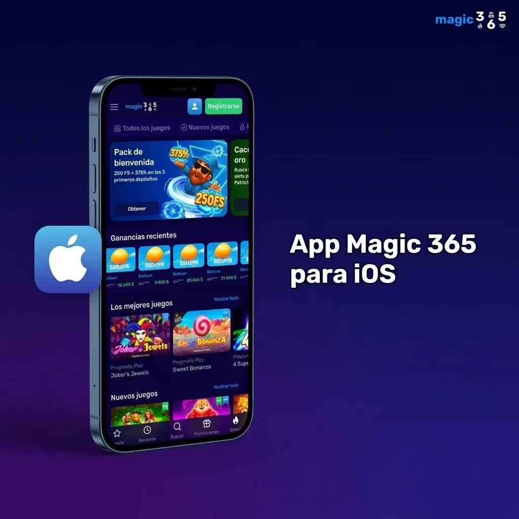 App Magic 365 para iOS en iPhone y iPad con funciones de apuestas deportivas, casino, depósitos y retiros