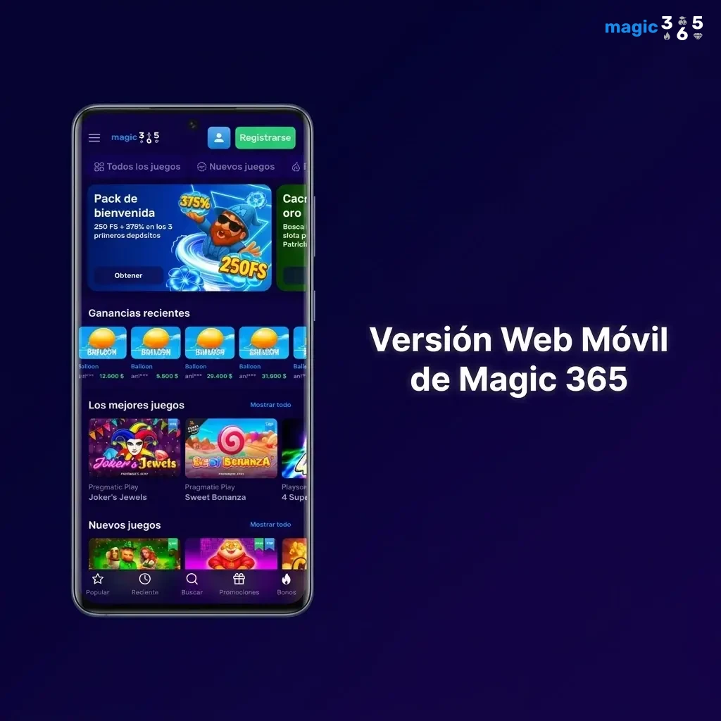 Versión web móvil de Magic 365 accesible desde cualquier navegador sin descargas, compatible con Android e iOS